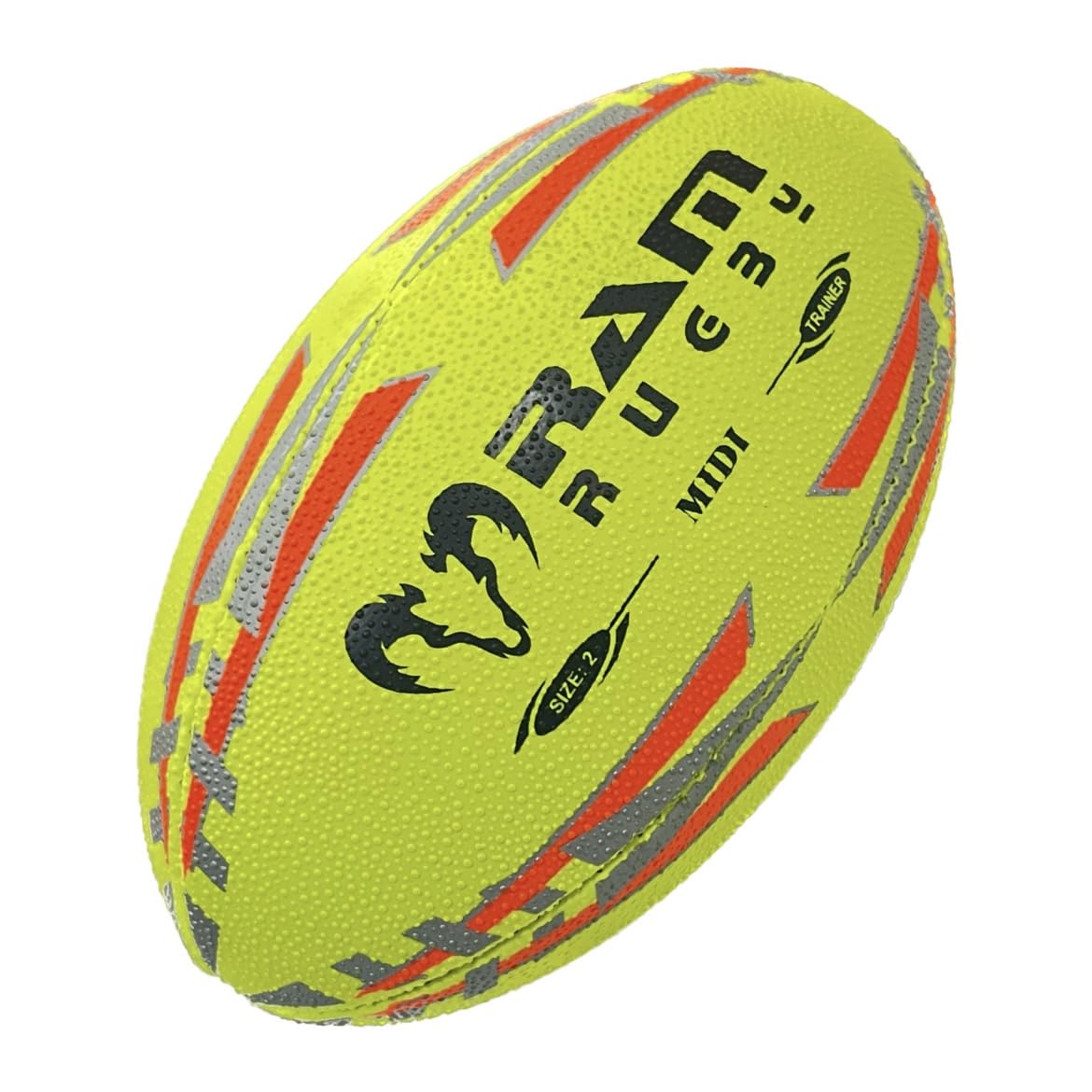 Ram Rugby Midi Rugby Ball - Neon Yellow - Size 2 (22cm) Air filled - Fun for Kids & Adults, Perfect for Skills Practice, Mini Games, Garden Play & Gifts – Durable, Vibrant, and Great for All Ages