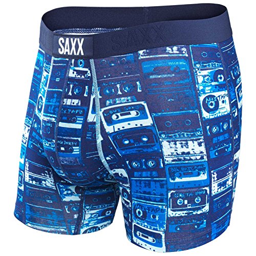 Saxx Mens Vibe Modern Fit Boxers Underwear Medium Blue Mixed Tape