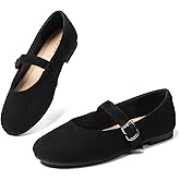 Rivsoi Womens Mary Jane Flats, Comfortable Women’s Flats, Round Toe Ballet Flat with Adjustable Strap for Dressy Office Wear Size 10 Black