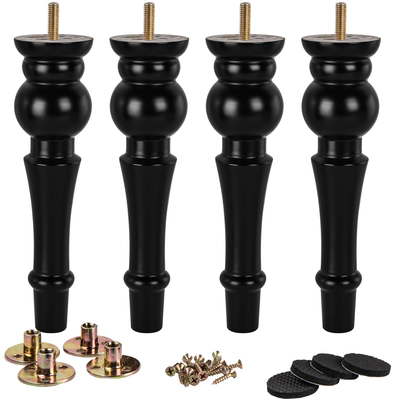 Photo 1 of La Vane 11 inch / 28cm Wooden Furniture Legs, 4PCS Soild Wood Turned Spindle Black Replacement Spool Feet with Pre-Drilled M8 Inch Bolt & Mounting Plate for Couch Sofa Armchair Dresser Chest