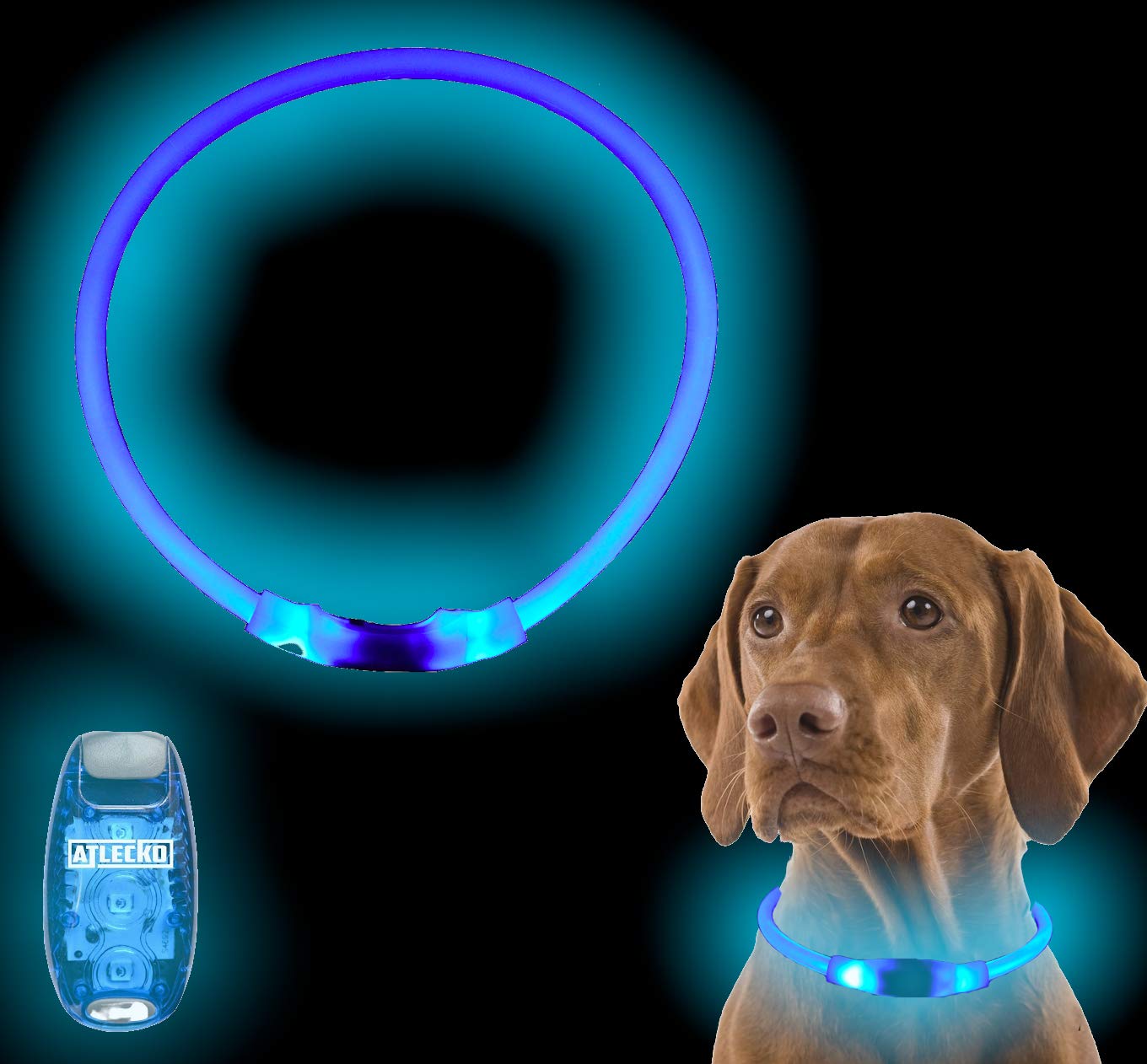 Atlecko Ultra Bright USB Rechargeable Light Up LED Dog Collar & LED Harness Collar Light - Cut To Fit Any Size