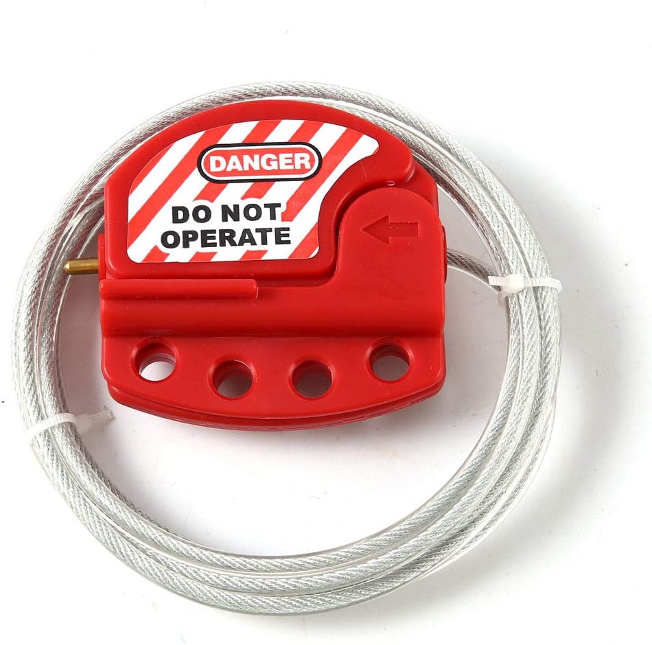 POFET Red Lockout Tagout Cable Lock. Adjustable Steel Vinyl Coated Cable Lockout for Lock Out Tag Out Applications. Works with Safety Loto Locks