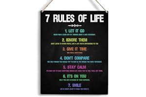 YCYD Inspirational Office Decorations for Work Wall Art 7 Rules Of Life Motivational Wooden Hanging Sign Bedroom Home Office Decor Birthday Gifts for Women Men Best Friend Decorations 10x8 Inches