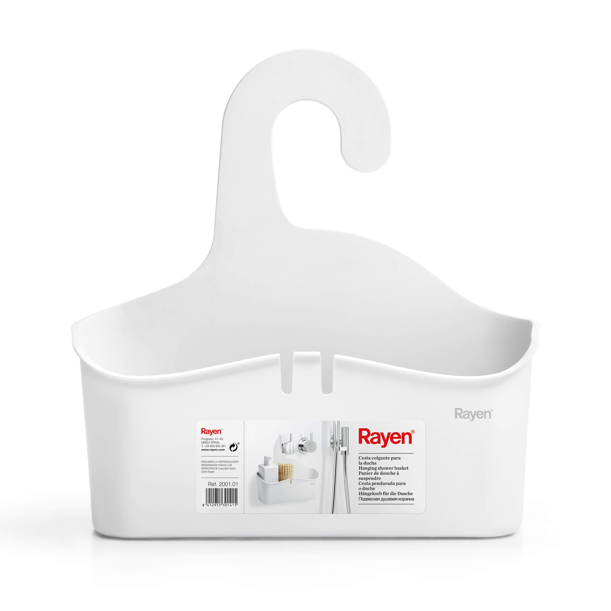 Rayen Hanging Shower Basket, White, Measurements: 28 x 8 x 28 cm (2001.01)