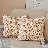 FY FIBER HOUSE Leopard Print Pillow Cover Flannel Fleece Throw Pillow Cases Covers for Couch Bed Sofa Set of 2, 16 x 16 Inch, Brown