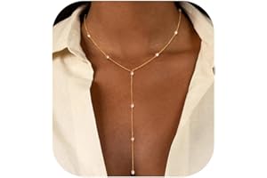 XIXINI Lariat Necklaces for Women,Dainty Long Gold Necklaces 14K Gold Plated Lariat Necklace With CZ Y-Shaped Pendant Necklace Simple Non Tarnish Chain Layered Necklace Trendy Gold Jewelry for Women