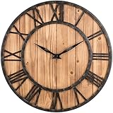 Oldtown Farmhouse Rustic Barn Vintage Bronze Metal & Solid Wood Noiseless Big Oversized Wall Clock (X-Large 24-inch)