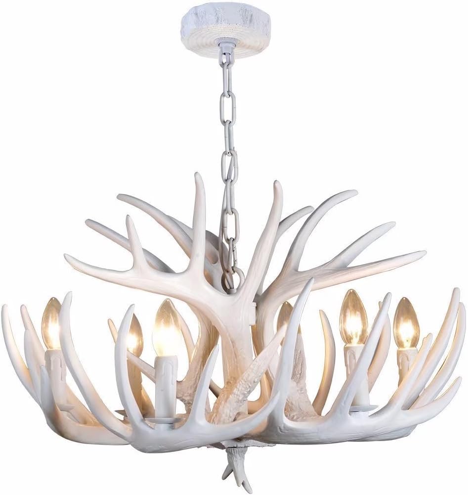 SHF Resin Antler Chandeliers Faux Antler Fixture 6 Light 4 Feet Matching Chain(Bulbs Not Included)