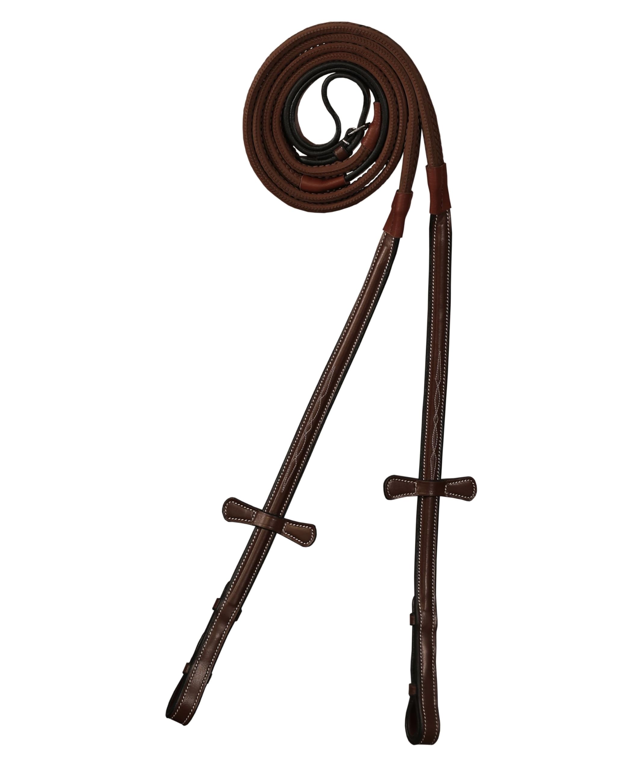 Exion 5/8" (16mm) Designer Stitched Raised Leather Rubber Reins | Premium Grip English Horse Reins with Hook Studs | Durable Non-Slip Reins for Jumping, Hunting, Eventing & Everyday Riding