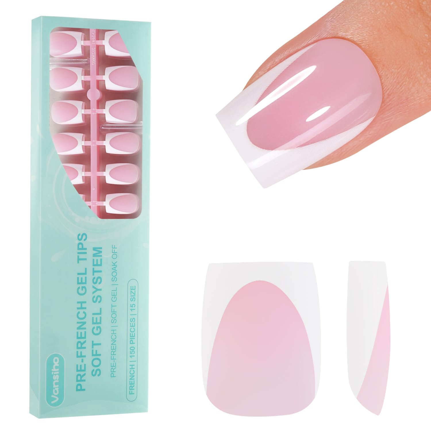 Photo 1 of **INCOMPLETE** Vansiho Deep French Gel Nail Tips, 150Pcs Short Square French Tips Press on Nails, Pink Soft Gel Nails, Fake Nails for Nail Art DIY 15 Sizes