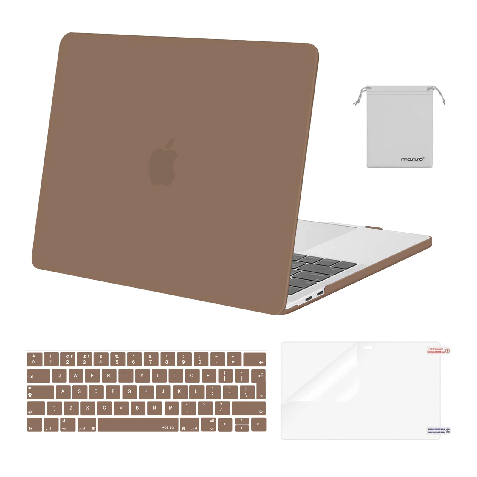 MOSISO Compatible with MacBook Pro 13 inch Case M2 M1 2026 2025 2024 2023-2016 A2338 A2289 A2251 A2159 A1989 A1706 A1708, Plastic Hard Shell Cover &Keyboard Skin&Screen Film&Pouch, Caramel Brown