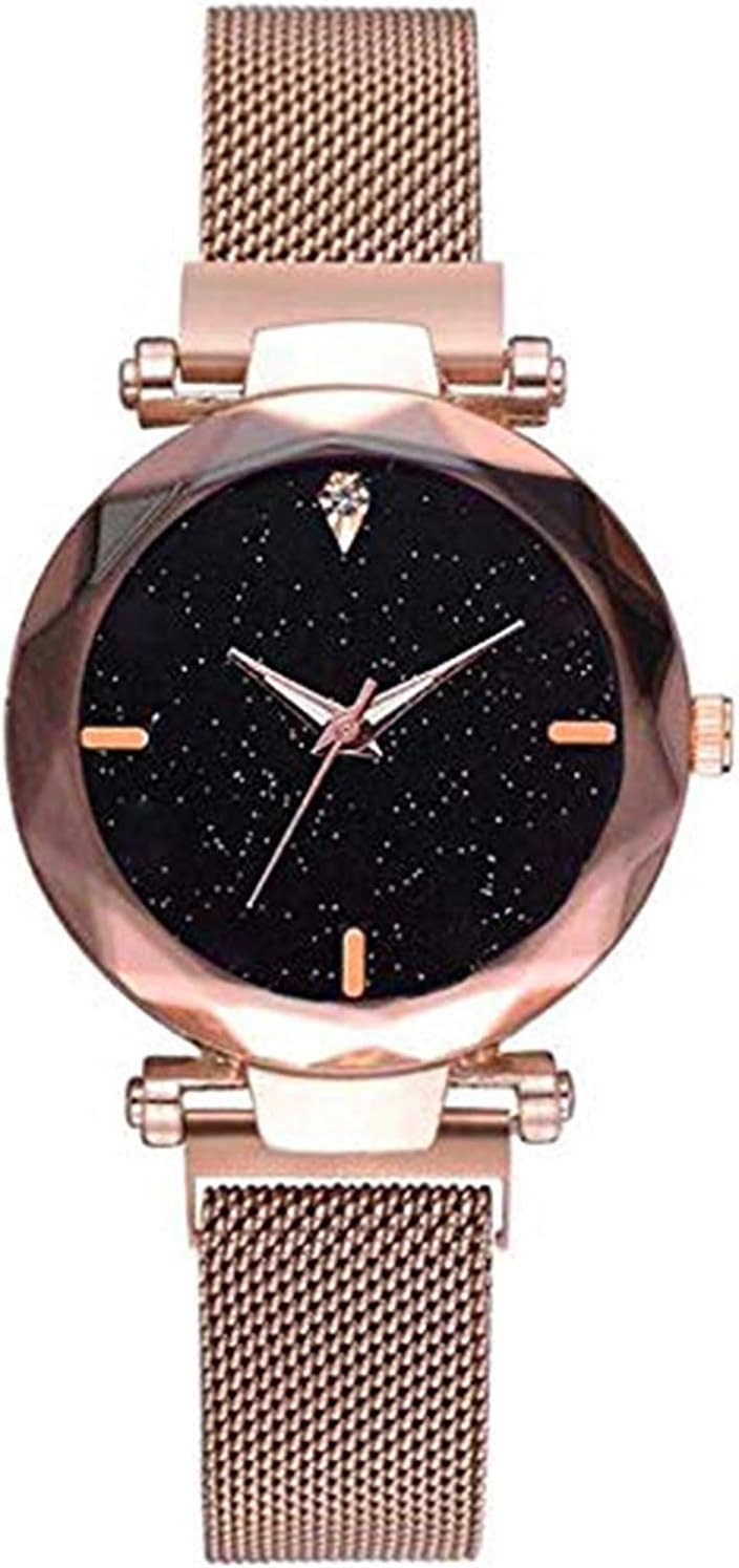 Analogue Multicolour Dial Blue Magnetic Quartz Mesh Women's Bracelet Wrist Watch with Stainless Steel Buckle Belt