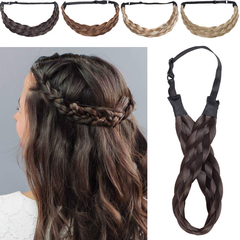Silk-co Stretchable Plaited Headband Twist Hair Bands Fashion Plait Braided Hair Accessories Women Synthetic Dark Brown — image 1
