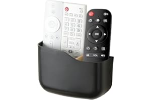 SUNFICON Adhesive Remote Control Holder Wall Mount Media Player Controller Holder Universal TV Remote Organizer Caddy Box Tray Hollow Bottom Slot Easy Phone Charging Home Office Desk Nightstand Black