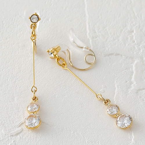 Amazon 痛くないイヤリング ダブルキュービックジルコニア 樹脂 クリスタルループフィット ノンホールピアス 日本製 Jle 50 ゴールド イヤリング 通販