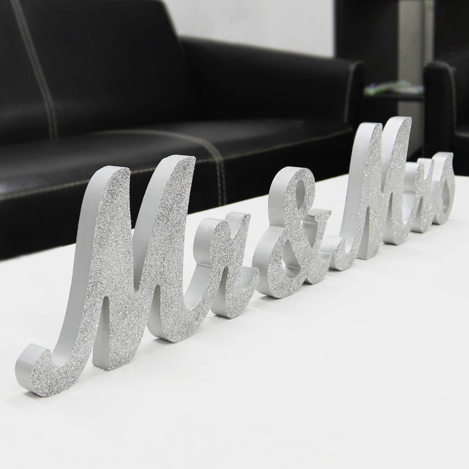 Wooden Mr and Mrs Sign, Rustic Mr. & Mrs. Letters Wedding Signs for Wedding Table, Miss Mr. Deroation for Photo Props/Party Table/Anniversary/Valentine's Day/Wedding & Engagement, Silver