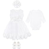 Lilax Baby Girl Newborn Christening Baptism Lace White Dress Gown 4 Piece Deluxe Set