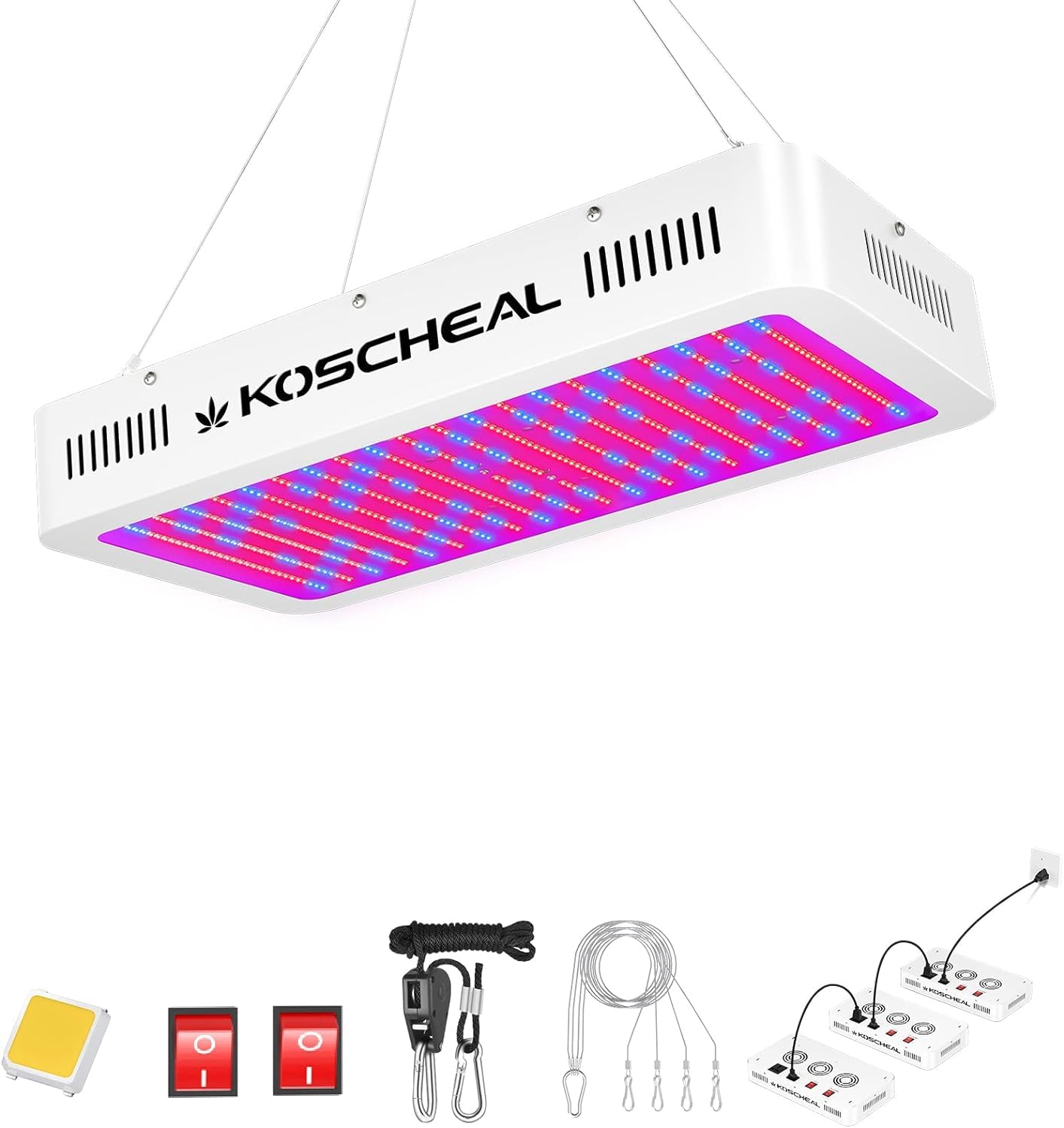 KOSCHEAL KS2000 LED Grow Light Full Spectrum with Samsung LM301B and UV LEDs Daisy Chain Grow Lights for Indoor Plants Greenhouse Hydroponic Growing Lamps with Veg Bloom Switch Quiet Built-In Fan 230W