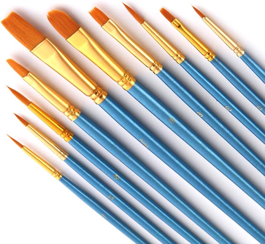 Bougimal 10 Stück Pinsel Set, Premium Nylon Acrylfarben Pinsel, Hölzernen Griff Pinsel Künstler Satz für Aquarell Ölgemälde, Perfektes Malerei Ölfarben Brush Set für Anfänger, Kinder, Künstler