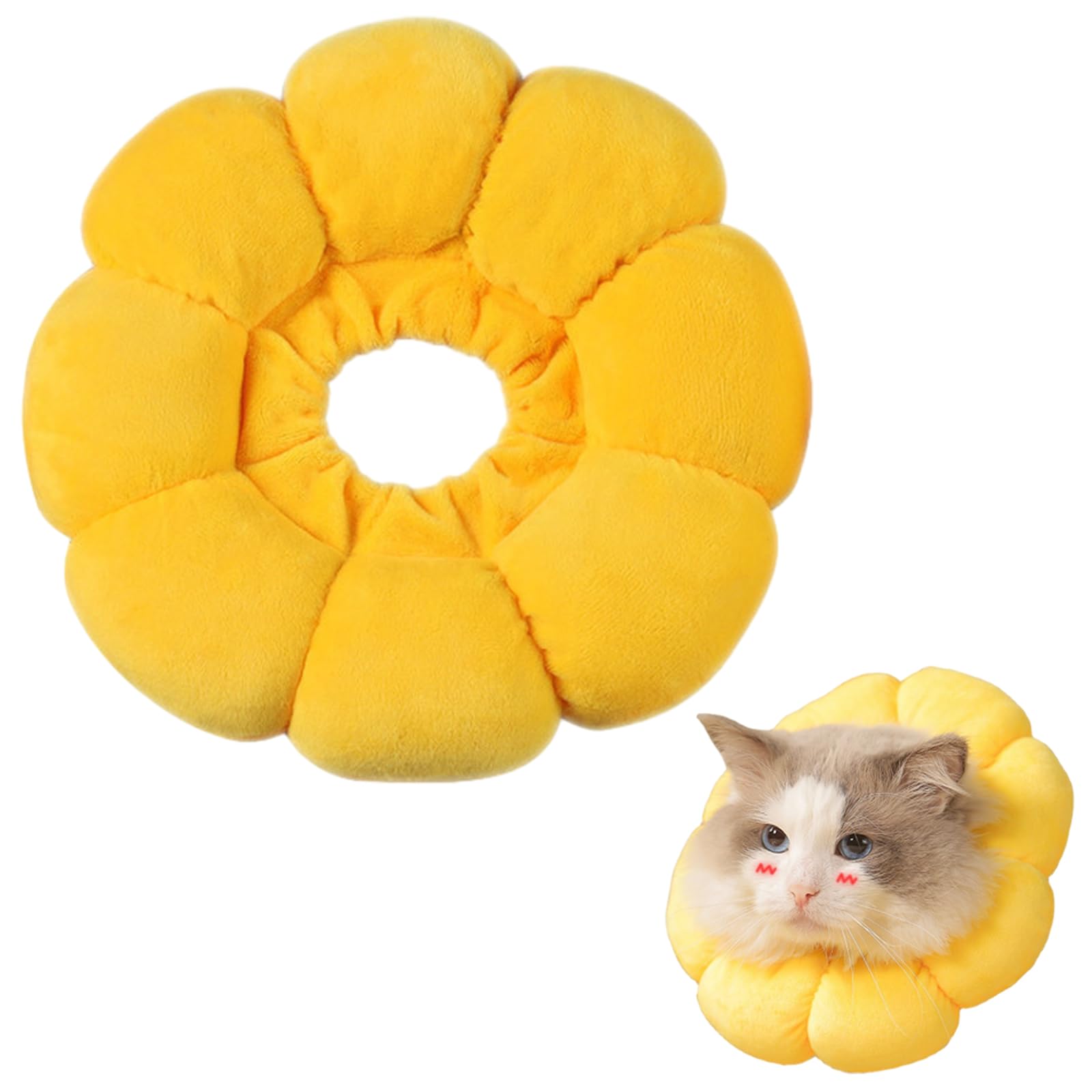 Cat Cone Collar Soft Cat Recovery Collar Cute Sun Flower Neck Cat Cones Adjustable Pet Recovery Collar for Cats for Anti-Bite Lick Suitable for Pet Medical for Rehabilitation Wound Healing