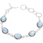 KIRTI GEMS Oval Crystal Silver Bracelet for Women, Natural Gemstones Silver Plated Jewelry