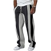 VIPWOLF Men's Striped Stacked Sweatpants Color Block Drawstring Waist Drippy Sweat Track Pants