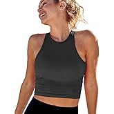 AngiMelo Workout Tops for Women Longline Sports Bras Racerback Ribbed Tank Top with Built in Bra Yoga Crop Athletic