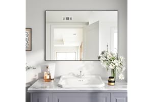 BEAUTYPEAK Black Bathroom Wall Mirror - 26" x 38" Rectangular Mirror with Metal Frame, Hangs Horizontal or Vertical for Livin