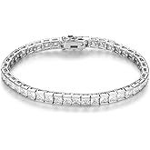 Gemsme 4 * 4mm Square Tennis Bracelet, 4mm Thin 18K White Gold Plated Square Cubic Zirconia Tennis Bracelet for Women