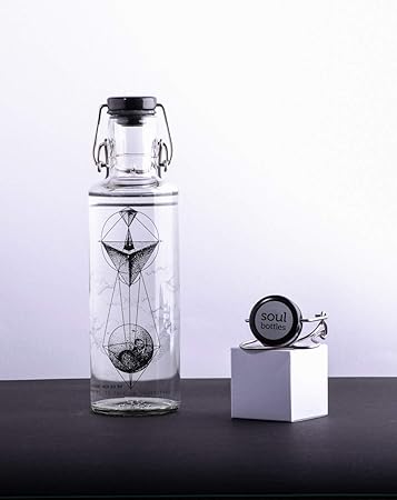 Soulbottles *All Black Set 0,6l Trinkflasche aus Glas - Motiv Whoever understands Geometry + *NEU* komplett schwarzer Deckel 