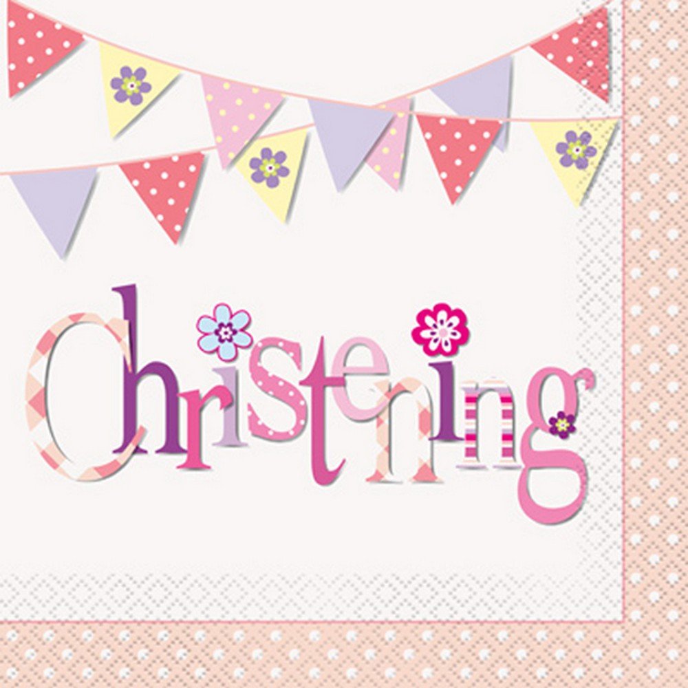 Pink Bunting Christening Luncheon Paper Napkins (16cm) Pack of 16 - Premium Party Napkins for Baptism & Dedication Celebration
