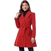 Allegra K Winter Pea Coats for Women Shawl Lapel Overcoat Single Breasted Belted Long Trench Coat