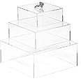 Red Co. Crystal Clear Small Acrylic Cubic Display Riser Stands with Hollow Bottoms | Transparent - 3-Pack
