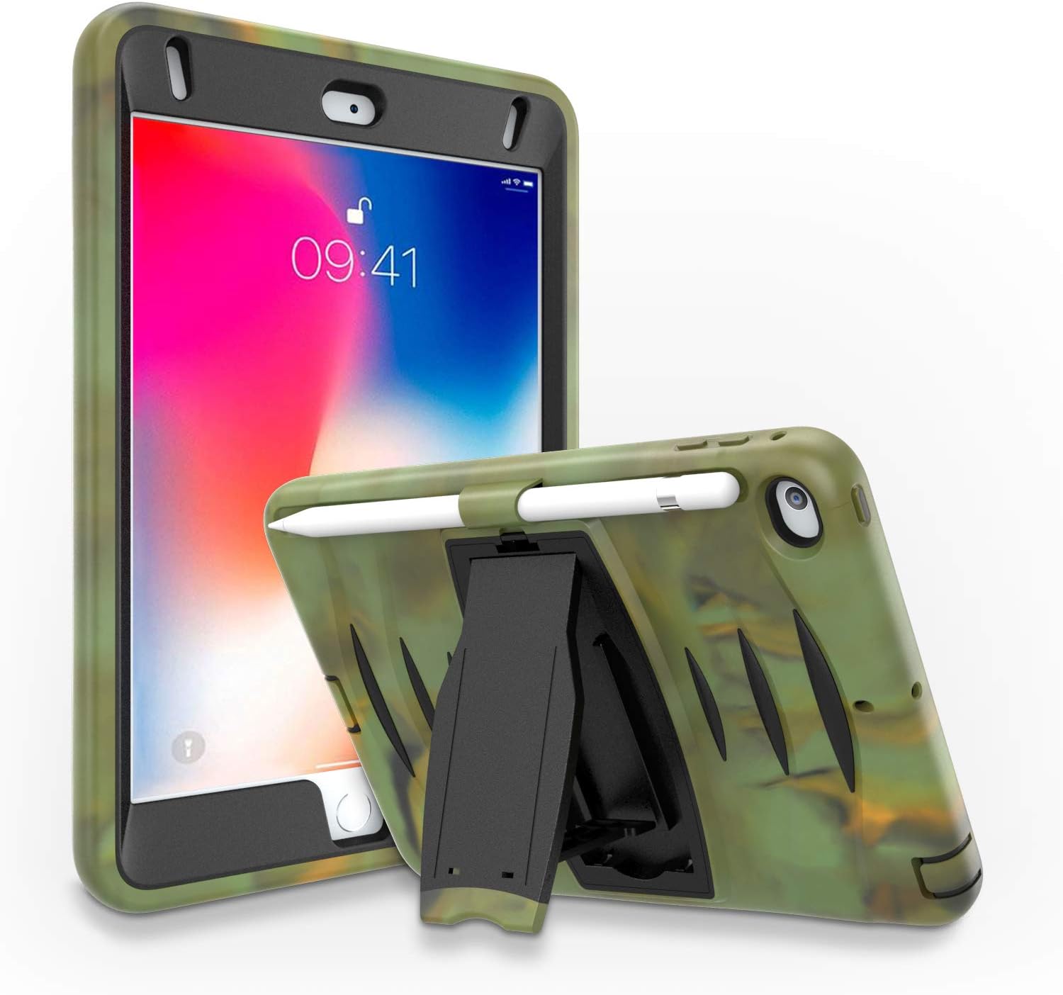 Herize iPad Mini 5/4 Shockproof Case, iPad Mini 5 7.9 inch 2019/iPad Mini 4 2015 Case for Kids, Drop Proof & Shockproof Rugged Hybrid Armor Protective Case with Pencil Holder & Stand