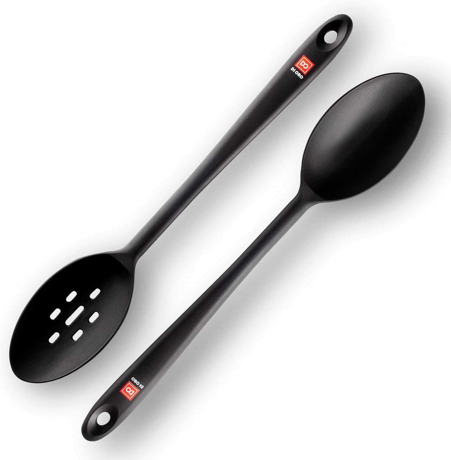 DI ORO Seamless Series 2Piece Silicone Spoon Set 600F HeatResistant Rubber NonStick Slotted