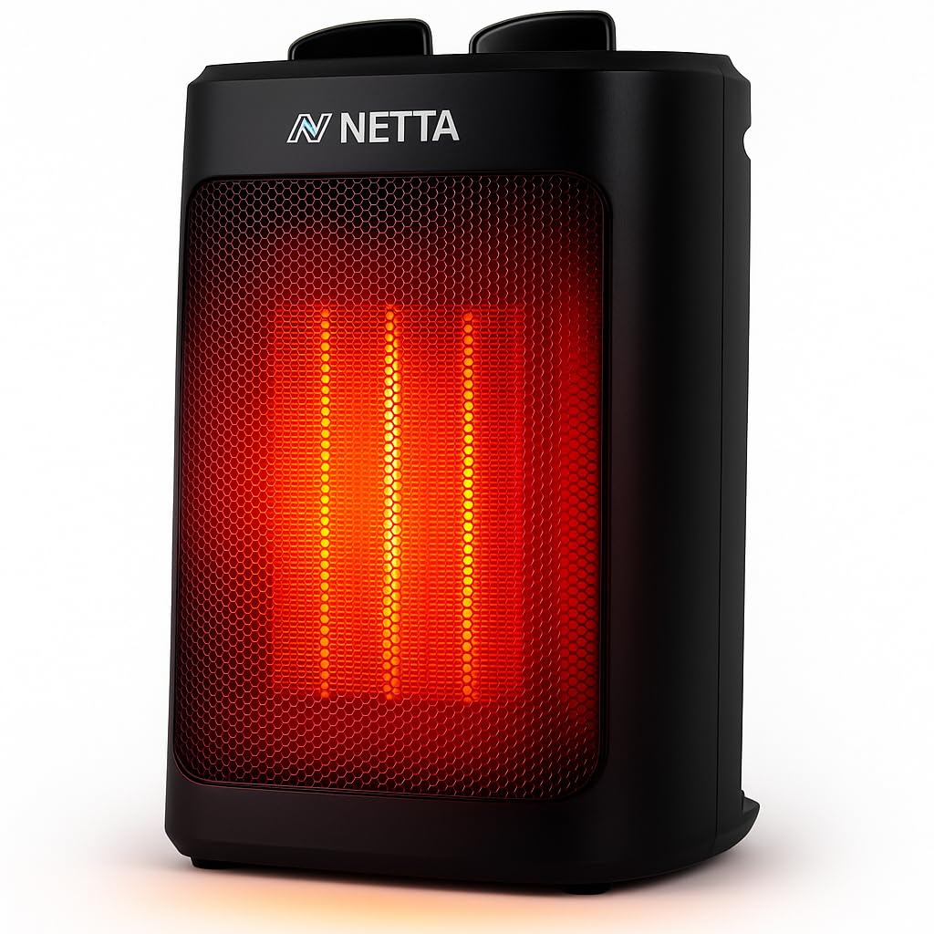 NETTA Ceramic Fan Heater 2000W - Portable Electric Space Heater with 3 Heat Settings & Adjustable Thermostat - Energy Efficient Ceramic Heater for Home & Office - Tip Over & Overheat Protection