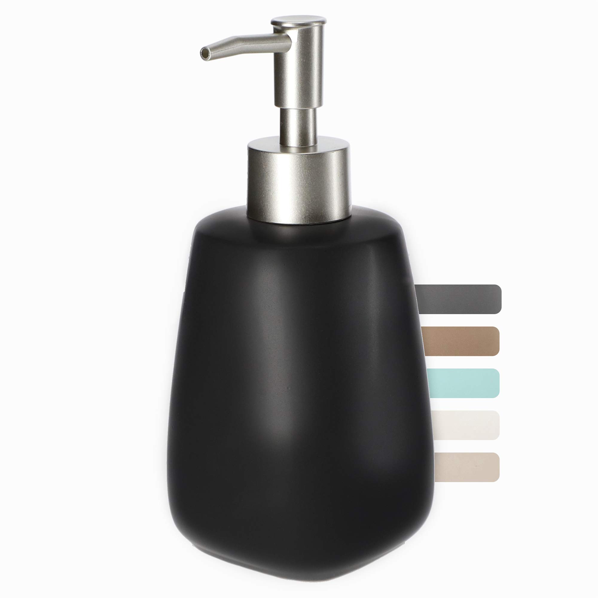 KADAX Soap Dispenser, Ceramic Hand Soap Container with Plastic Pump for Bathroom, Refillable Matte Bottle for Liquid Soap and Lotion (Black, 400 ml)