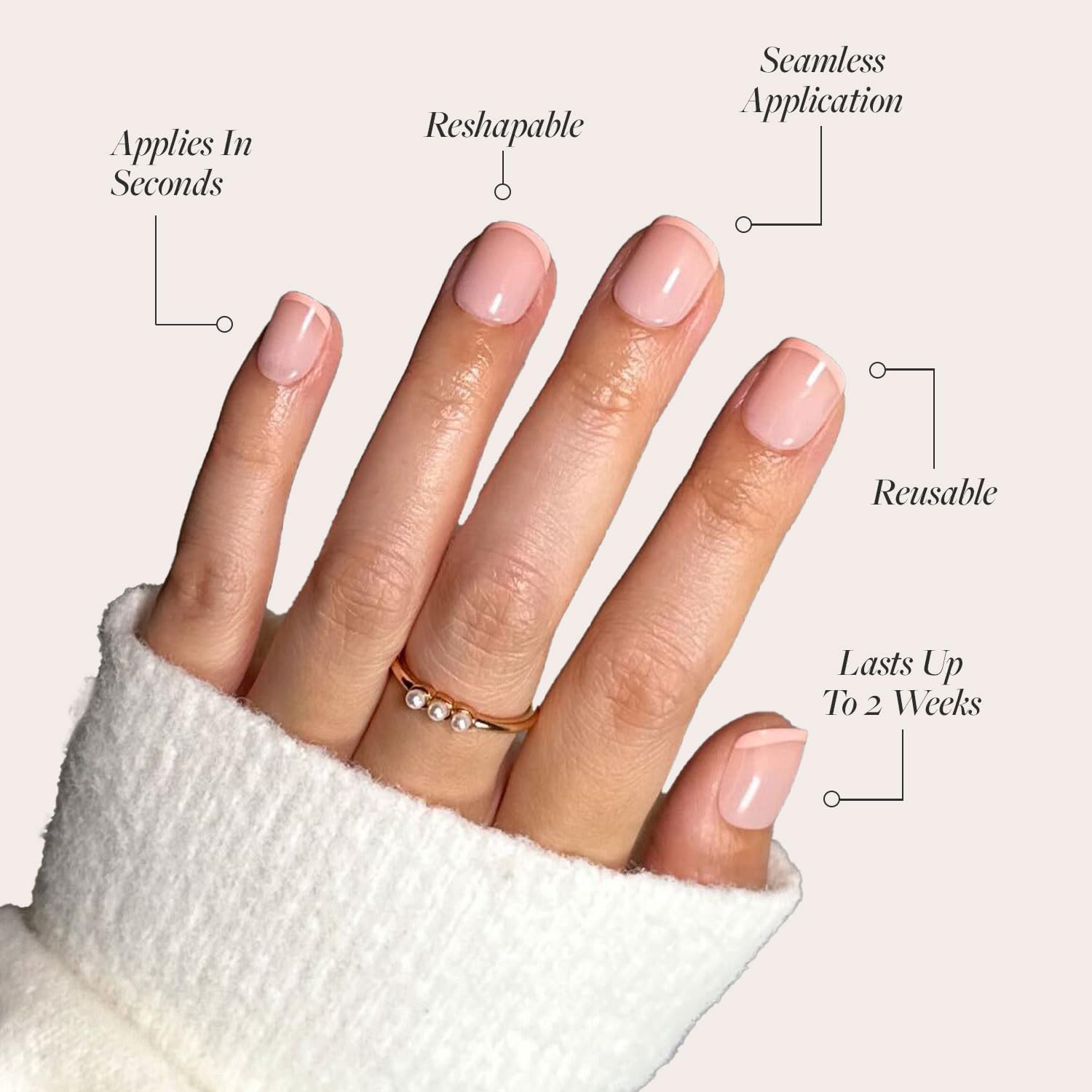 Glamnetic Press On Nails - French Peach | Super Short Round Fake Nails with Peach French Tips and Glossy Finish, Reusable Spring Nails | 15 Sizes - 30 Nail Kit with Glue - Image 3