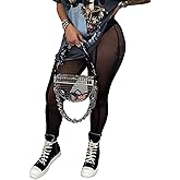 NRTHYE Women Sexy See-Through Elastic Pencil Pants Mesh Leggings Black High Waist Casual Sweatpants Tights