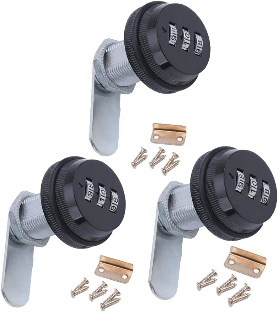 Combination Cam Lock Password Coded Lock Security Locks (3 Pack) for Safety of Box Cabinet Drawer 3-Digit 90 Degree Rotary Zinc Alloy (30mm): Office Products