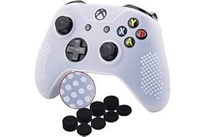 YoRHa Studded Silicone Cover Skin Case for Microsoft Xbox One X & Xbox One S Controller[After 8.2016 Model] x 1(Clear) with Pro Thumb Grips 8 Pieces