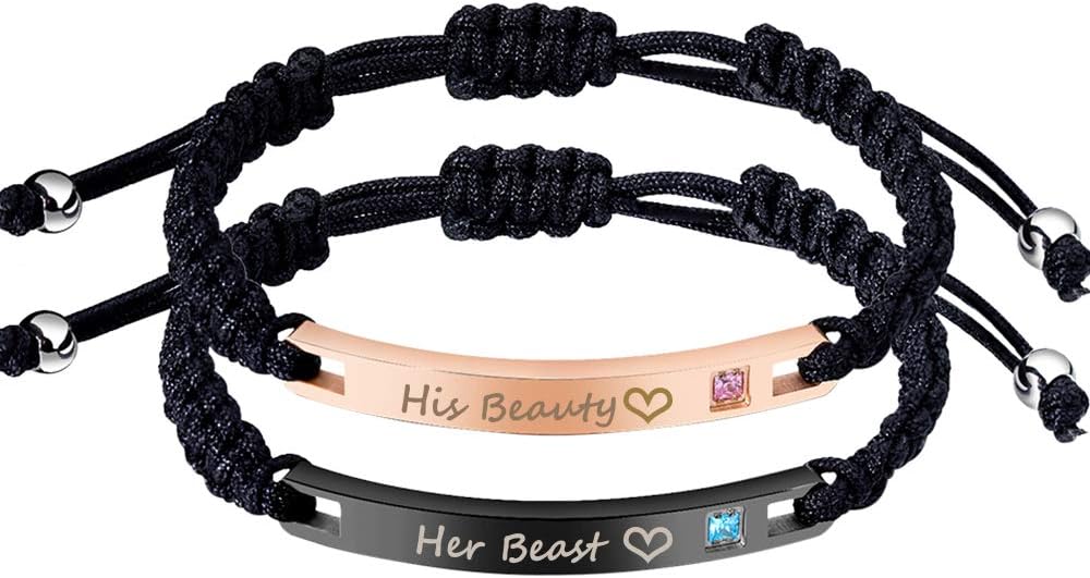 GAGAFEELCouple Bracelets Women Men Handmade Braided Rope His Hers Matching Set Forever Always Personalized Cuff Bangle Gift for Lover Friends