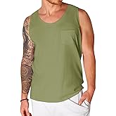 Runcati Men's Sleeveless Tank Tops Crewneck Workout Gym Cotton Muscle Pocket T Shirt