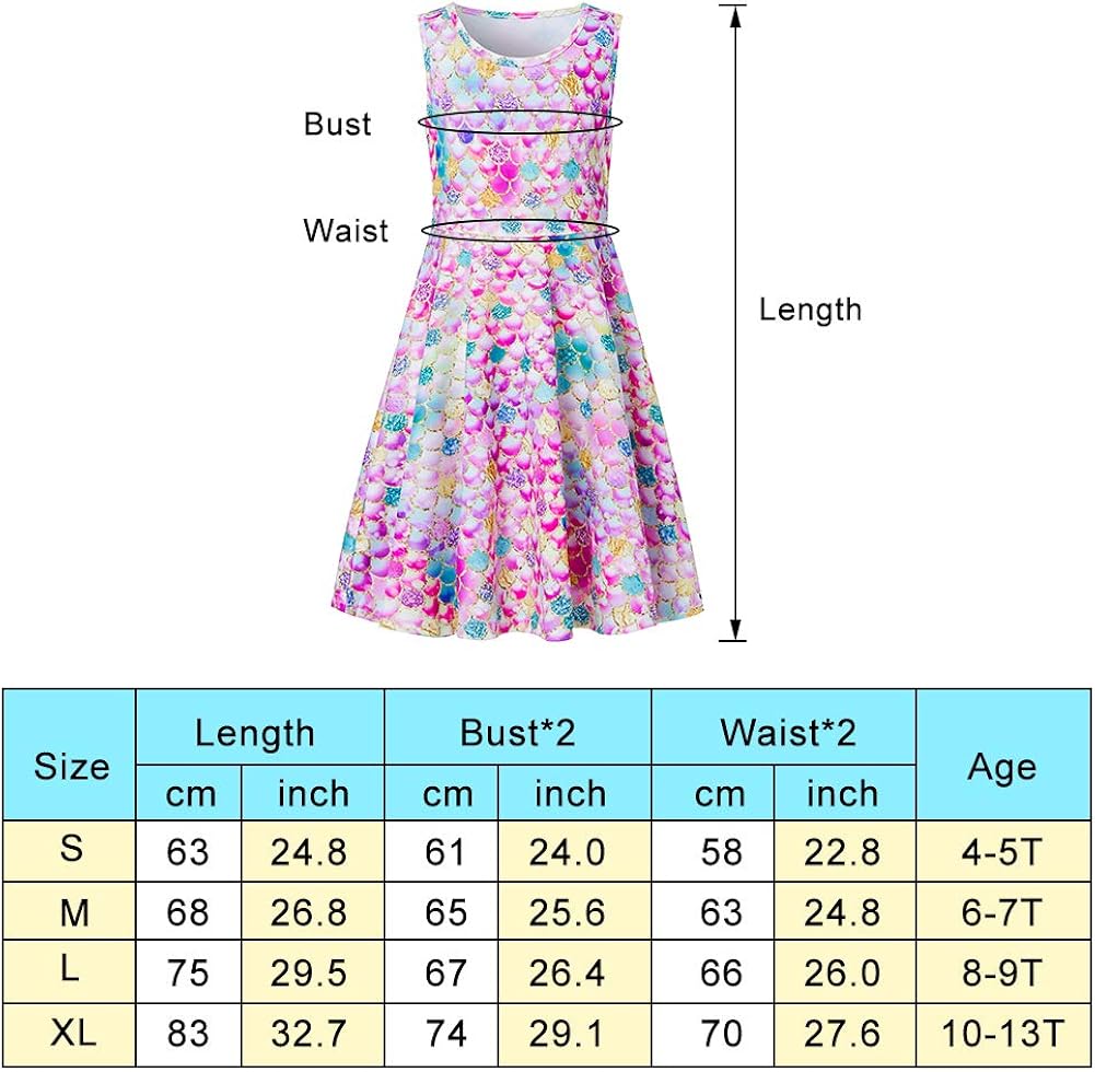 Ahegao Girl's Floral Sleeveless Dresses Kids One Piece Sundress for Casual School 4-13 Years Old: Clothing