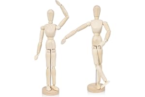 DUALSHINE 2Pcs 12'' Wood Poseable Mannequin, Artists Wooden Manikin Jointed Mannequin Art Figure Drawing Model Articulated Wood Human Model with Base Flexible Body Home Decoration Drawing Human Figure (12)