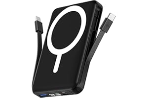 podoru for Magsafe Battery Pack, 10000mAh Magnetic Power Bank Built-in Double USB C Cables 22.5W PD Fast Charging LED Display Wireless Portable Charger for iPhone 17/16/15/14/13/12 Series-Black