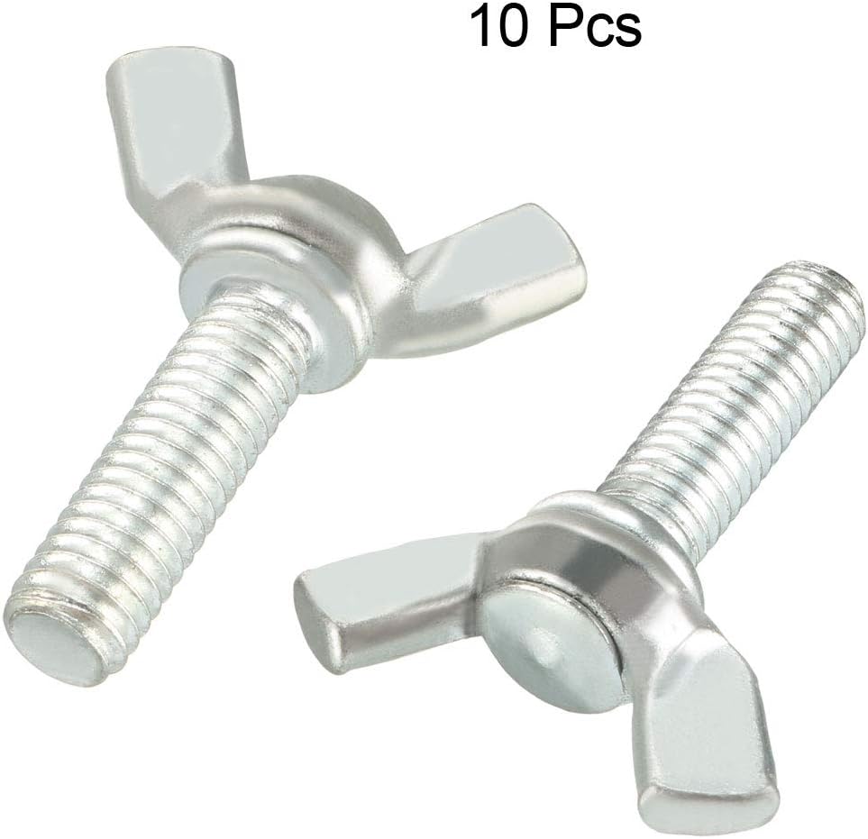 sourcing map Wingbolt Butterfly Wing Thumb Hand Screws Bolts M6x20mm 1mm Pitch Carbon Steel 10pcs - Image 3