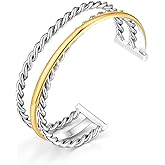 VEDAIM Two Tone Bracelet for Women Braided Twisted Cuff Bracelet Gold Silver Mixed Metal Statement Bracelet Adjustable Jewelry