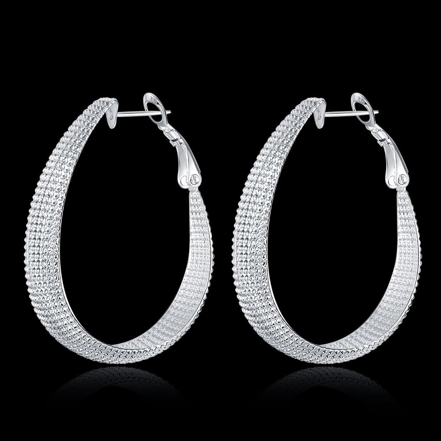 yellow chimes silver sparkling textured hoop earrings for women (silver) (ycfjer-64hoop-sl)