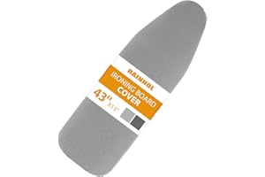 Small Ironing Board Cover 13"x43", RAINHOL Iron Board Replacement Cover and Pad, Thick Felt Padding, Scorch Resistant 100% Cotton, Heat Reflective, Elastic Edge, Grey